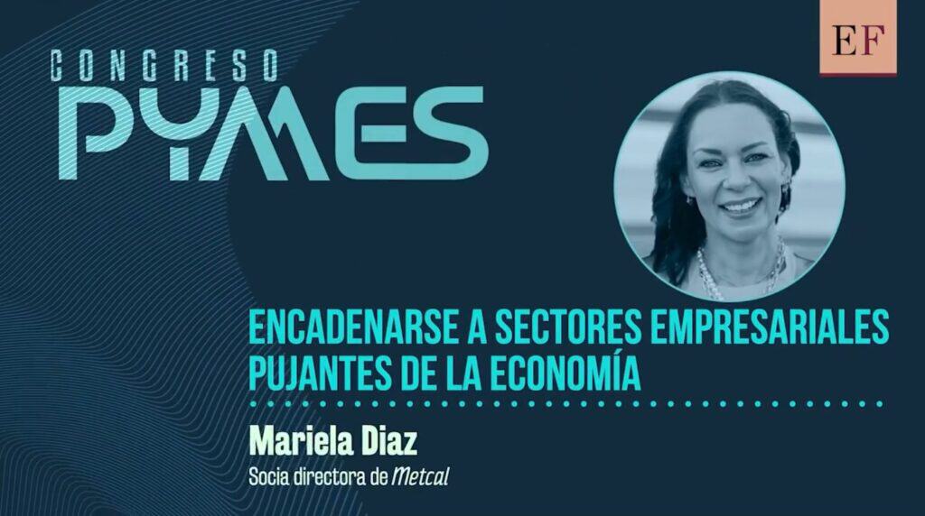 Banner del Congreso PYMES con Mariela Díaz, socia directora de Metcal, sobre encadenarse a sectores empresariales pujantes de la economía