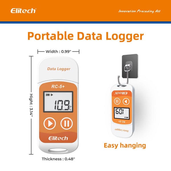 Registrador de datos de temperatura Elitech RC-5+ con conexión USB.