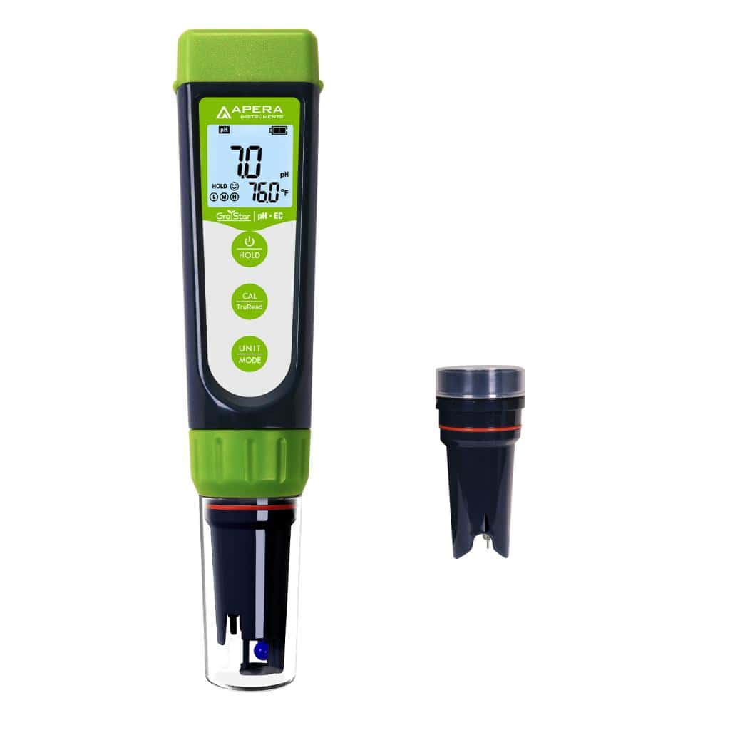 Tester de pH, EC y ORP Apera GroStar GS4-P con sondas y accesorios para hidroponía