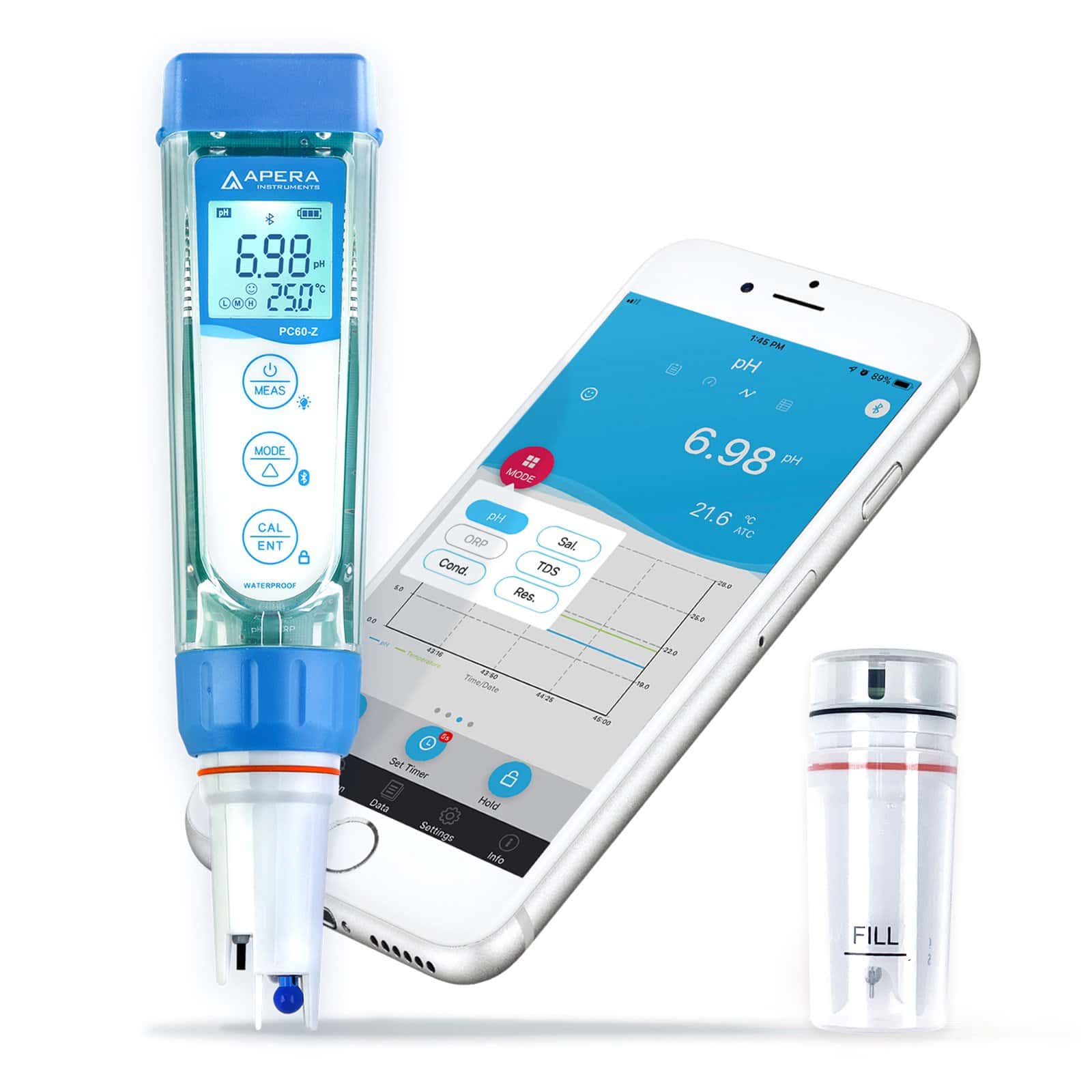 Tester multiparamétrico Apera ZenTest PCO60-Z para pH, conductividad y ORP.
